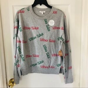 NWT grey crewneck Christmas holiday nice list fleece sweater Size Medium
